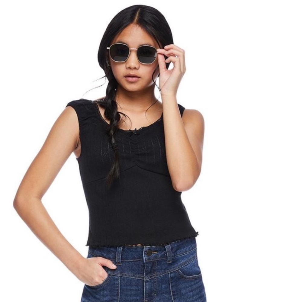 NWT My Sister's Closet Girls' Cap Sleeve Black Ruched Top, Size Small